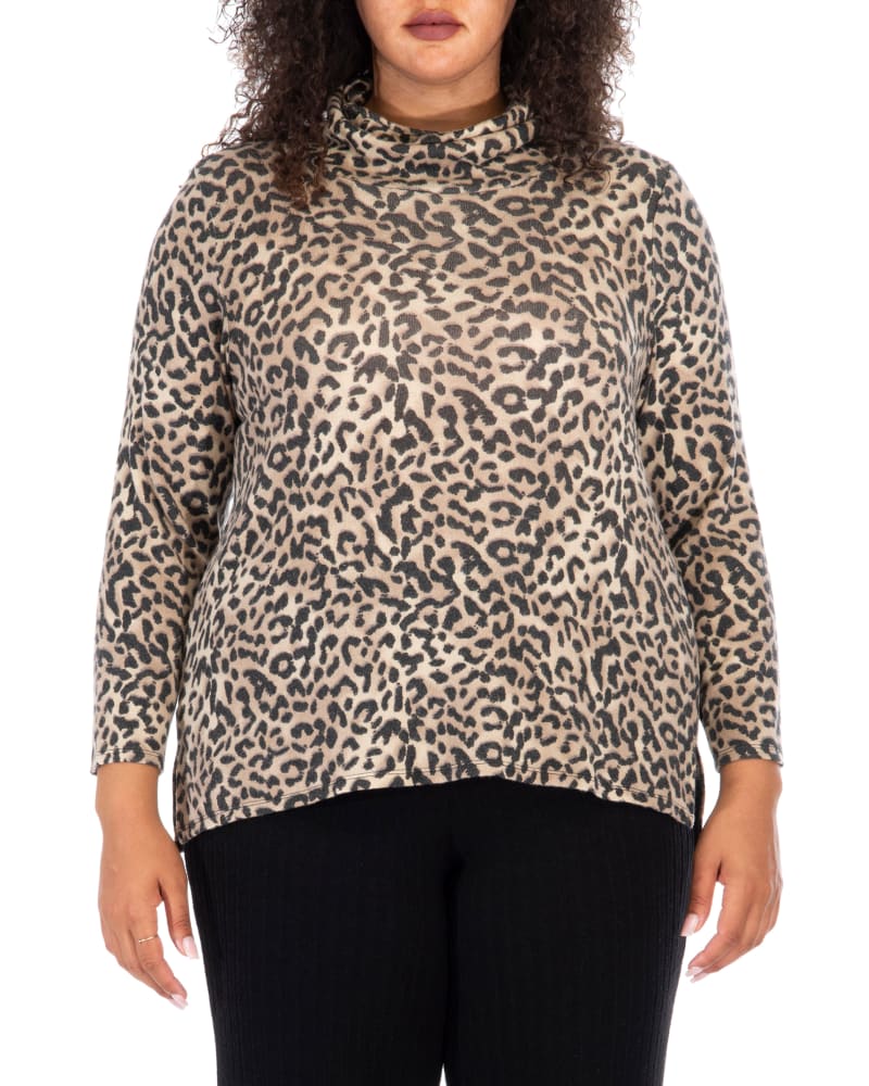 Front of plus size Lianna Animal-Print Turtleneck by BOBEAU | Dia&Co | dia_product_style_image_id:168172